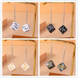 Aihua Acrylic D6 Maths Mathematical Calculations Dice Earrings Personality DND RPG Game Props Digital Dice Long Dangle Earrings