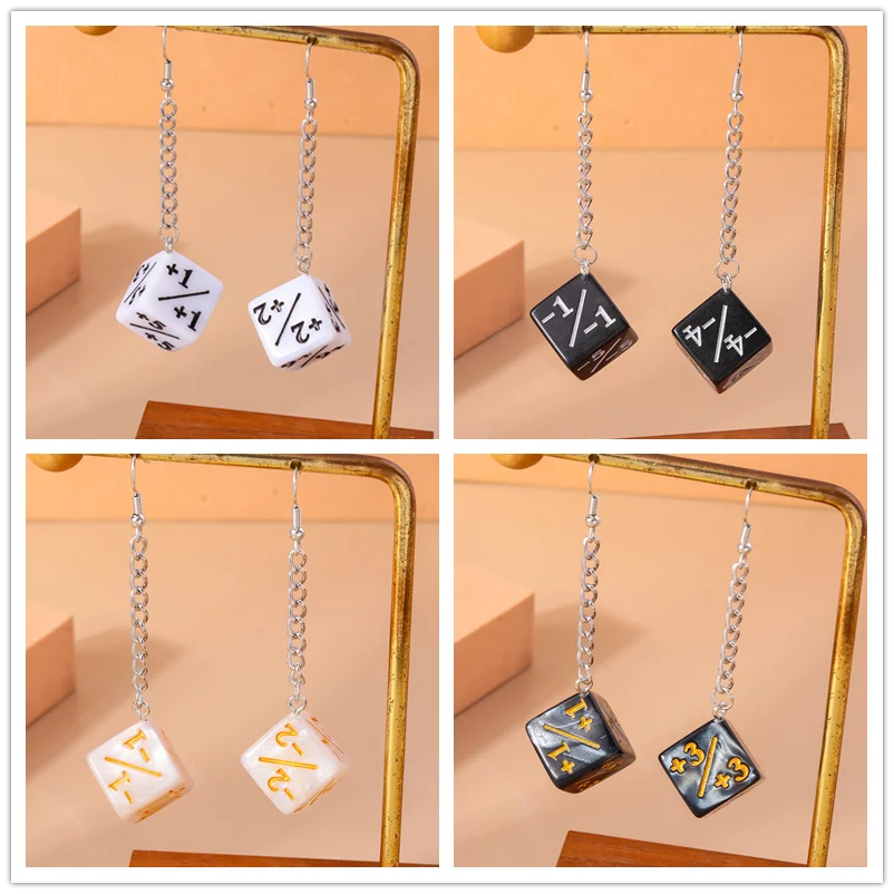 Aihua Acrylic D6 Maths Mathematical Calculations Dice Earrings Personality DND RPG Game Props Digital Dice Long Dangle Earrings