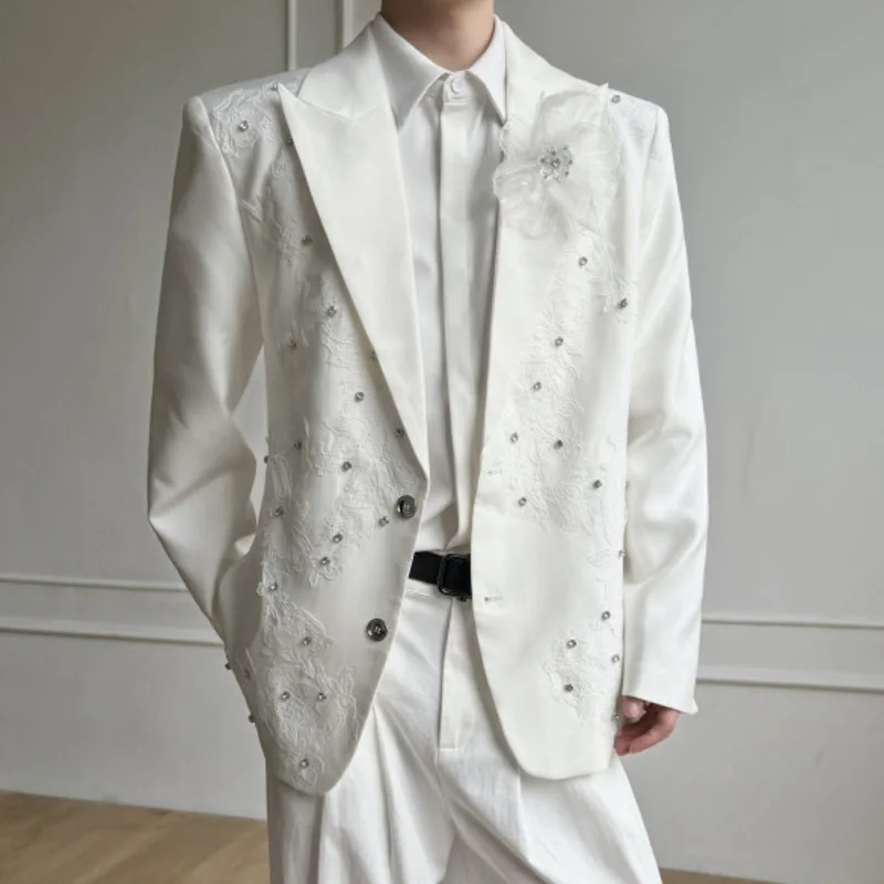 WVGA 2026 Autumn Winter New Men Lace Three-Dimensional Floral Embellished Trendy Formal Blazer Niche Chic Casual Coat Ins W25357