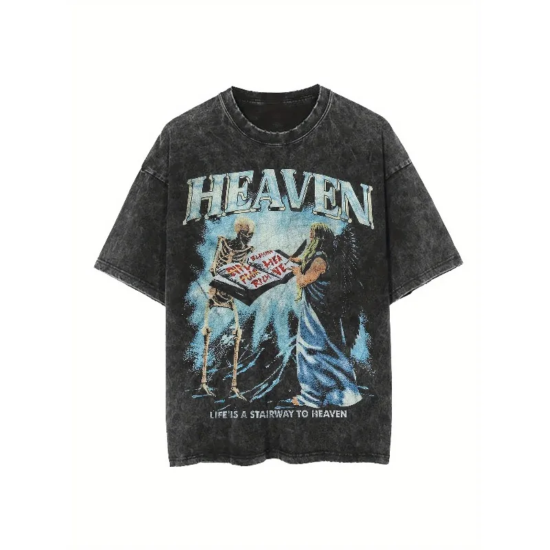 

2025 Summer Ladies Gothic Heavy Metal T-Shirt - DARK HEAVEN Skull Pattern Shirt, Vintage Washed Black Street Style T-Shirt