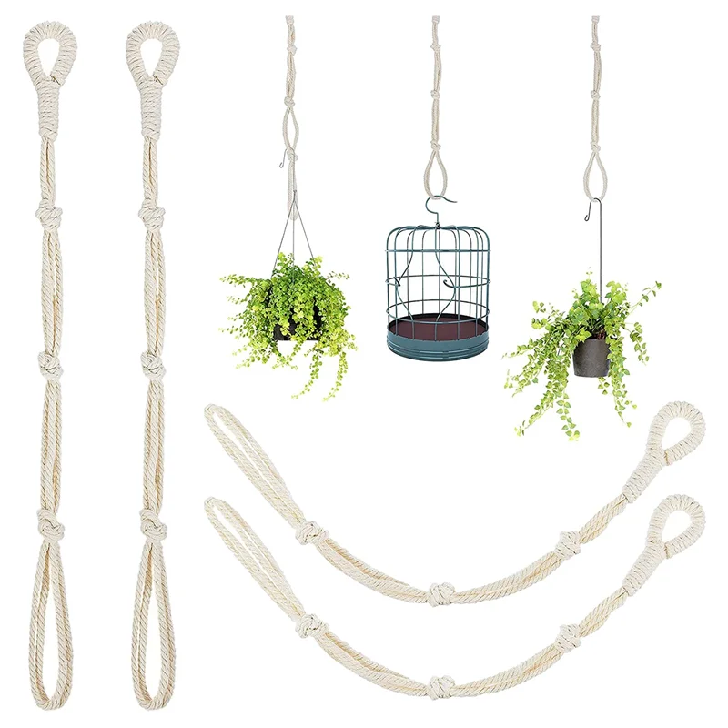 4 Pieces Macrame Beige Plant Hanger Extender Rope Plant Hanging Basket Extender Large Hanging Plant Pot Holders (Beige)