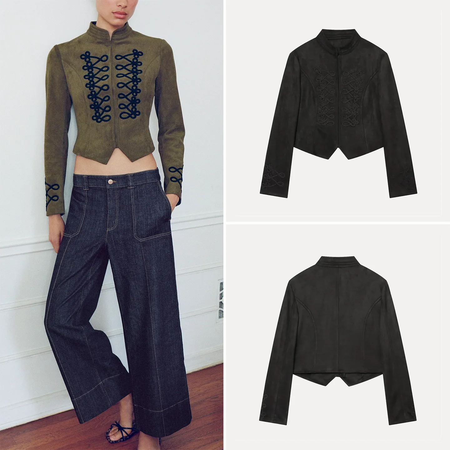 Fashionable Long Sleeve Stand Collar Coat Women's Outerwear Autumn 2026 ZADATA Standard Fit Decorative Rope Buckle