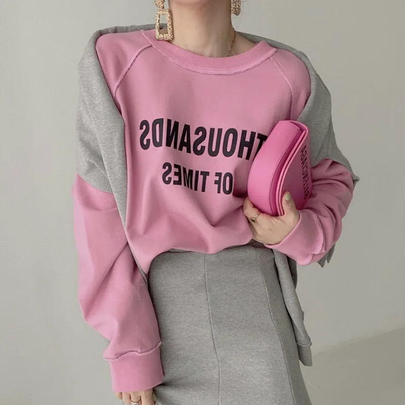 

Faionable, осенне-зимний винтажный универсальный длинный све, двусторонняя толстовка с высокой талией, комплект с юбкой на заказ, с буквенным принтом