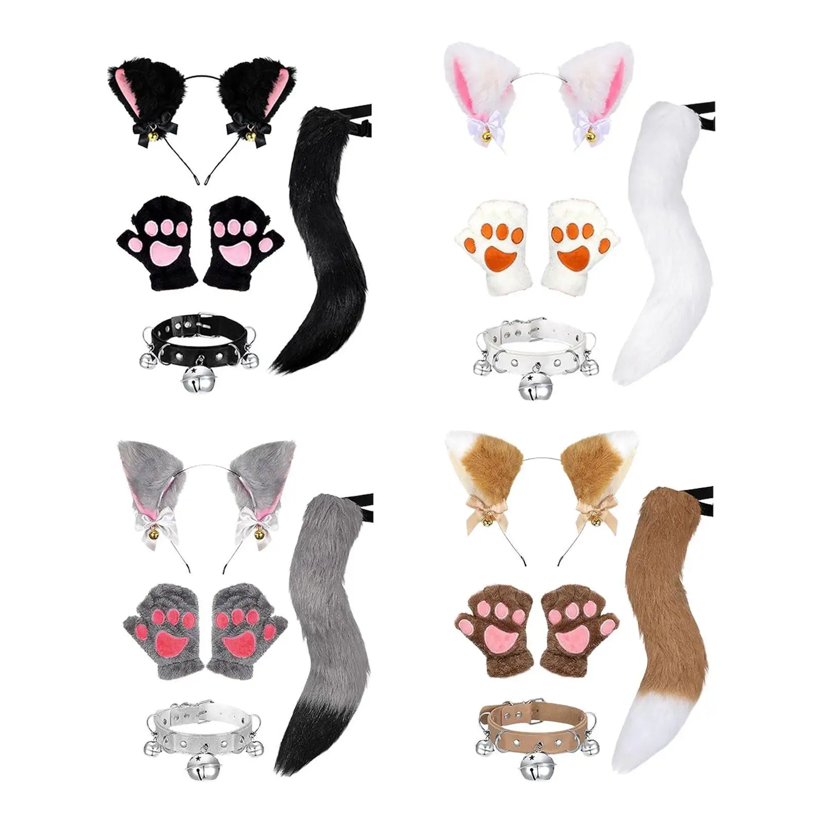 Fuchsohren Schwanz Handschuhe Kragen Set Dress up Requisiten Dekoration Spaß Cosplay Fuchs Kostüme für Geburtstag Bühnenshow Partyzubehör