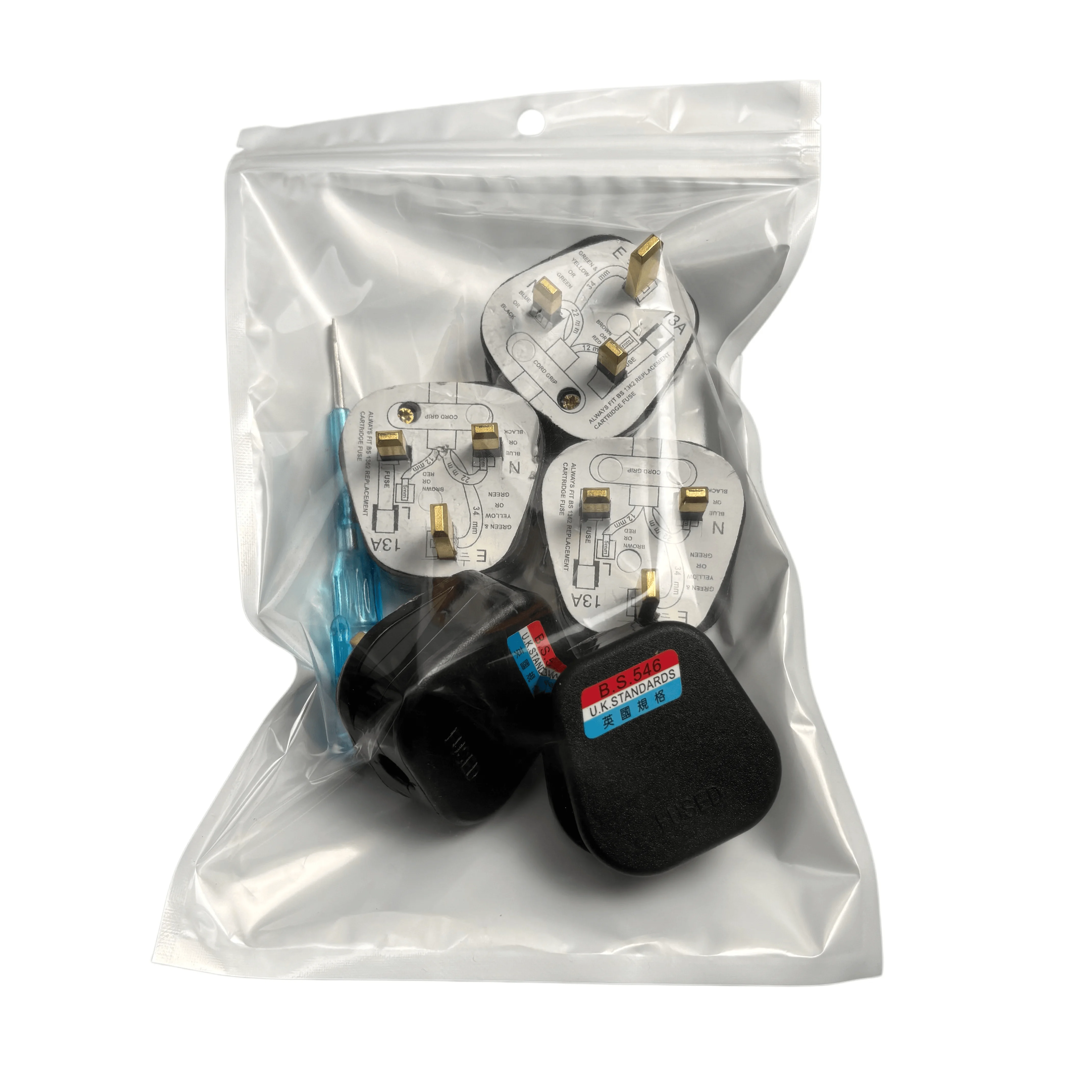 5 Pack BS546 13A Rewirable UK 3 Pin Plug, Fused British Standard Assemble Wiring Mains Power Plug with Screwdriver, Black DIY El