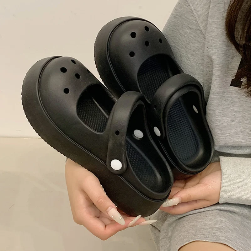 Summer 2023 New Baotou Slippers Black Sandals Anti-skid Black Sandals for Women with Thick Soles and Poop-feeling