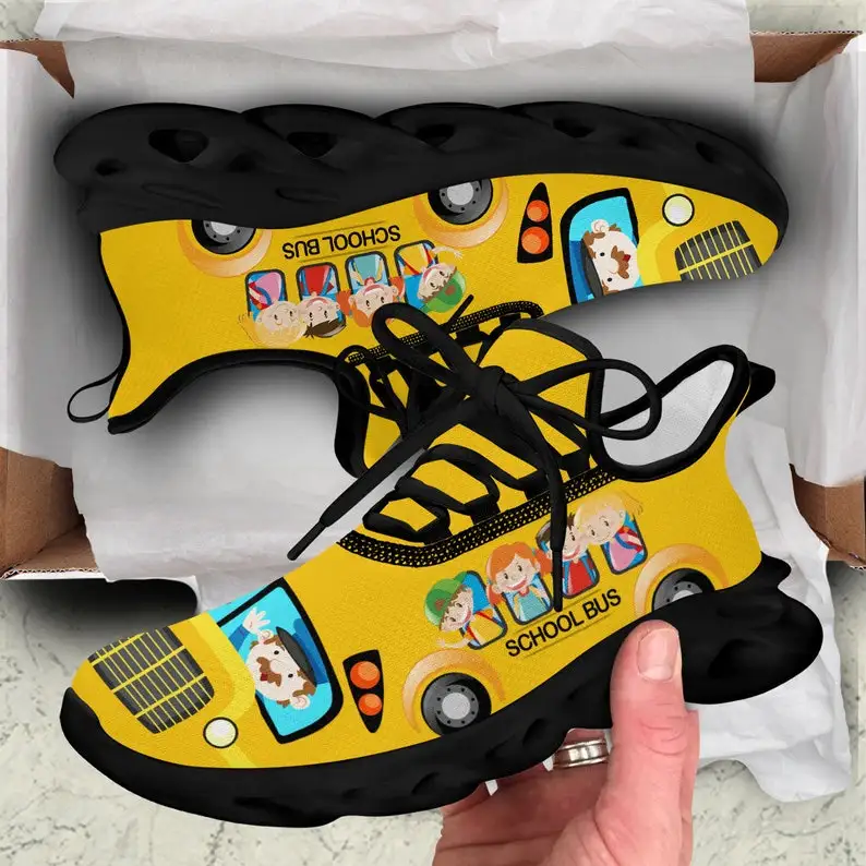 Personalized School Bus Driver Life Sneakers, Custom Name School Bus Graphic Shoes, School Bus Driver Appreciation Gift, Back To