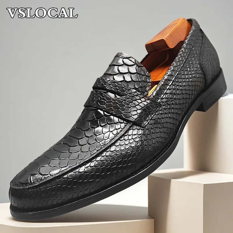 

Elegant Men's Loafers Shoes Black Brown Snake Prints Casual Mens Dress Shoes Wedding Office Genuine Leather Loafers Men