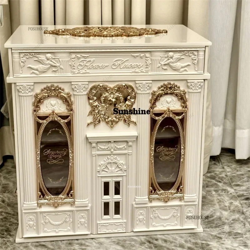 Sweet Retro Makeup Organizers Carving Storage Cabinets Luxury Vanity Organizers Designer Large Gift Cosmetic Boxs for Gift SY