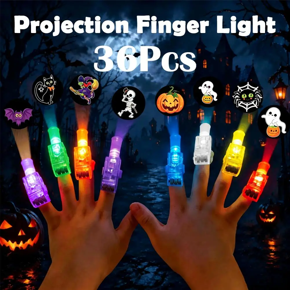 36Pcs/set (Color Random) LED Luminous Ring Halloween Projection Light Christmas Easter Flash