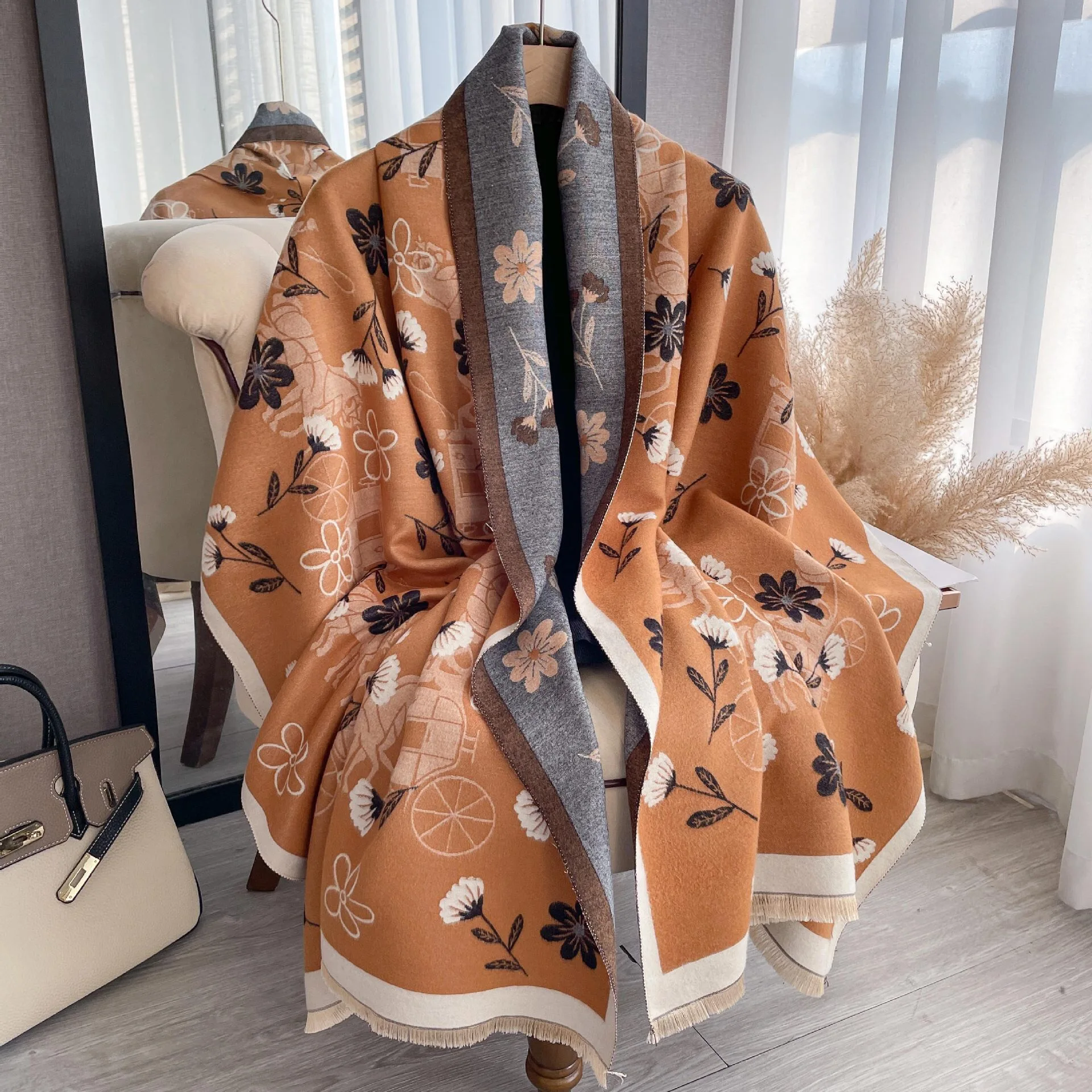 Good Thick Cotton Feel Faux Cashmere Shawl Luxury Jacquard Long Scarf Women Winter Warm Neckerchief Spring Autumn Wraps