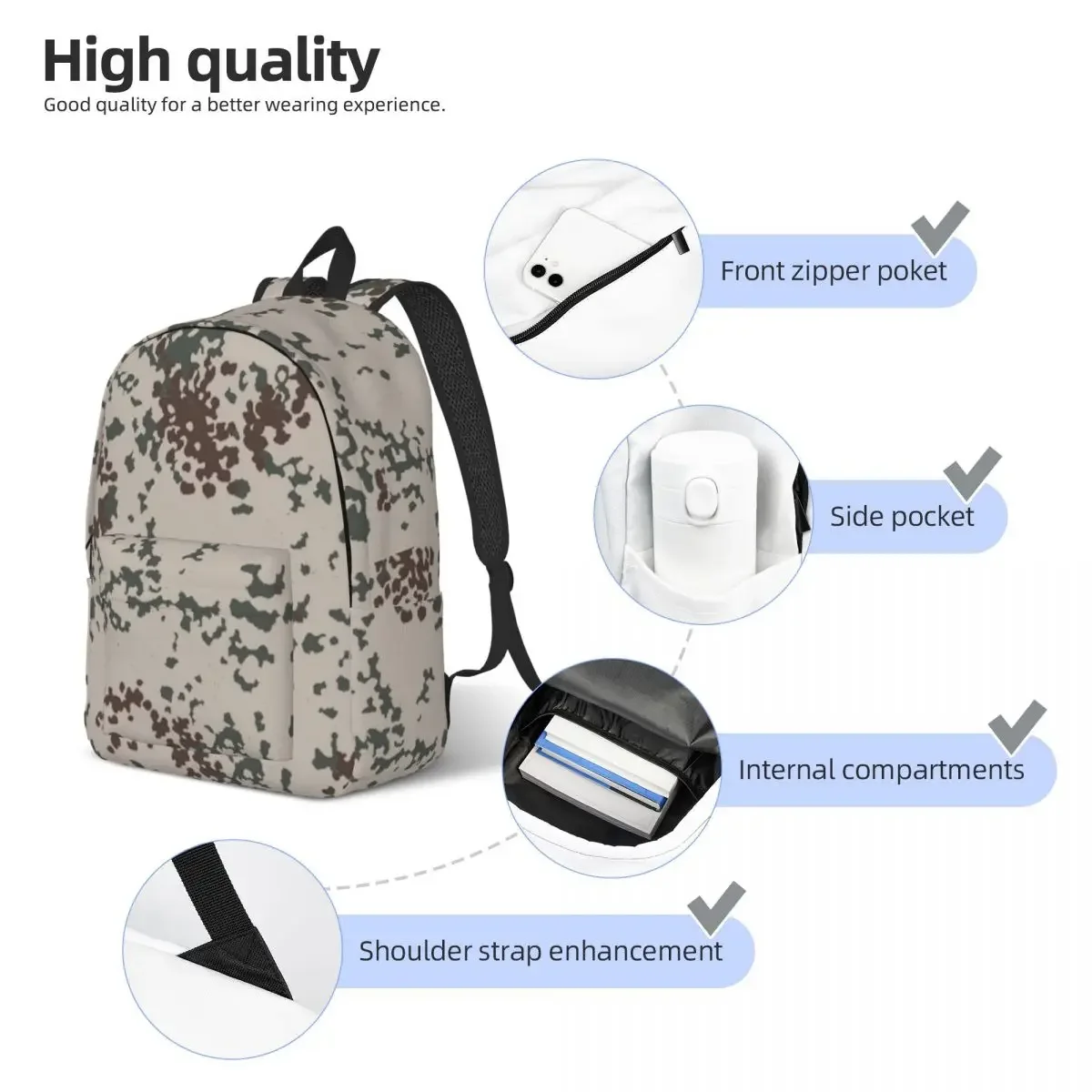 Tropentarn-mochila moderna de camuflaje para hombre y mujer, bolso de hombro para ordenador portátil y de negocios, para exteriores, escuela secundaria