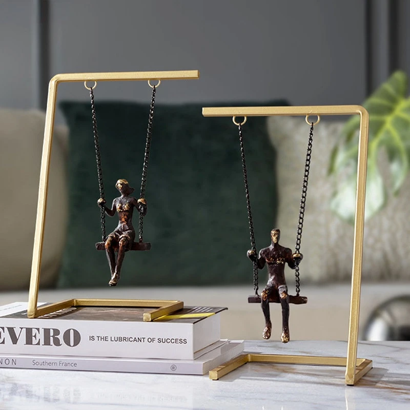 

Metal Figure Sculpture Swingman Swing Couple Hollow Chain Metal Figurine Decorative Figurines Home Decoration Accessories