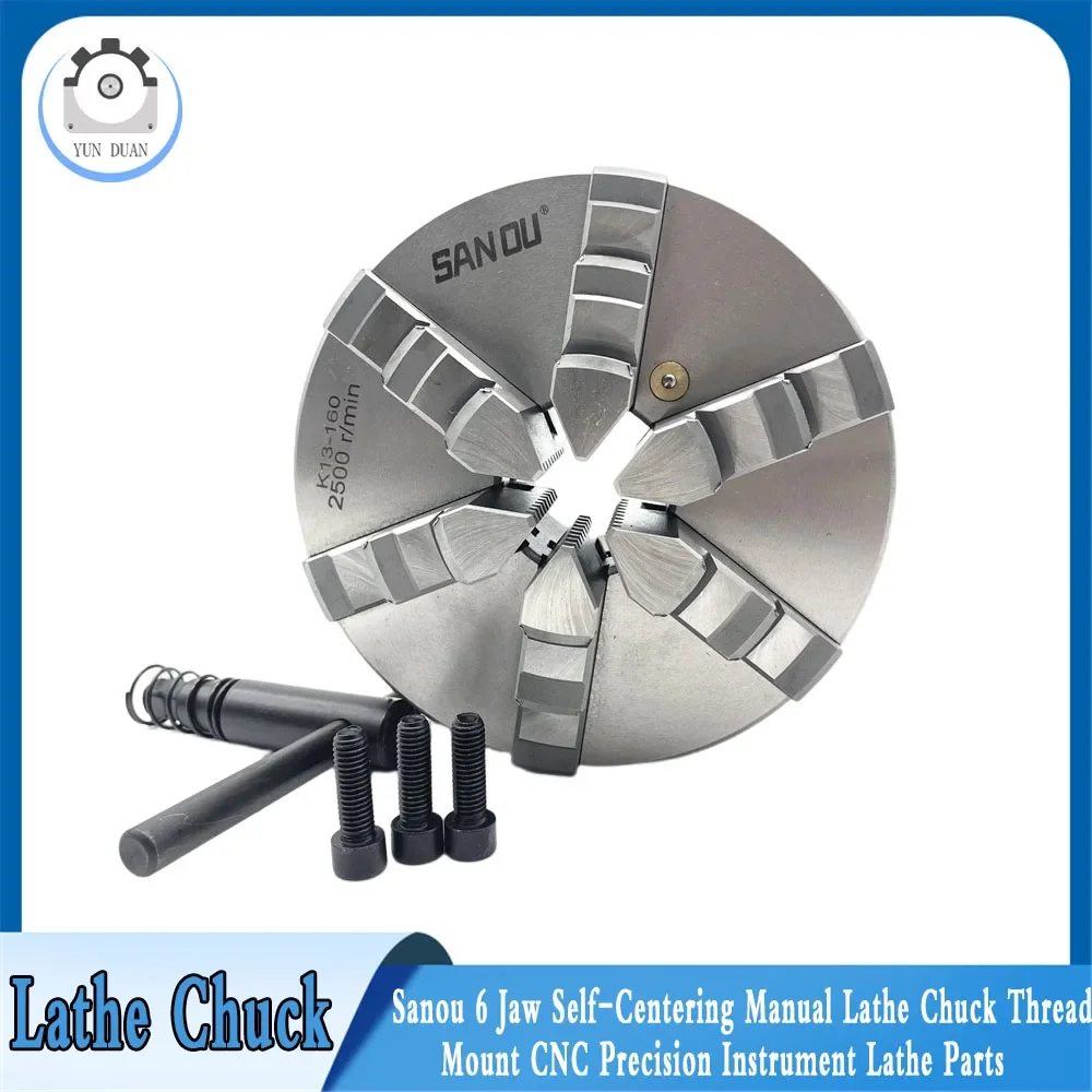 100-250mm 4-10 Inch 6 Jaw Lathe Chuck Self Centering SANOU Hardened Reversible Mounting Tool for Drilling Milling Woodworking