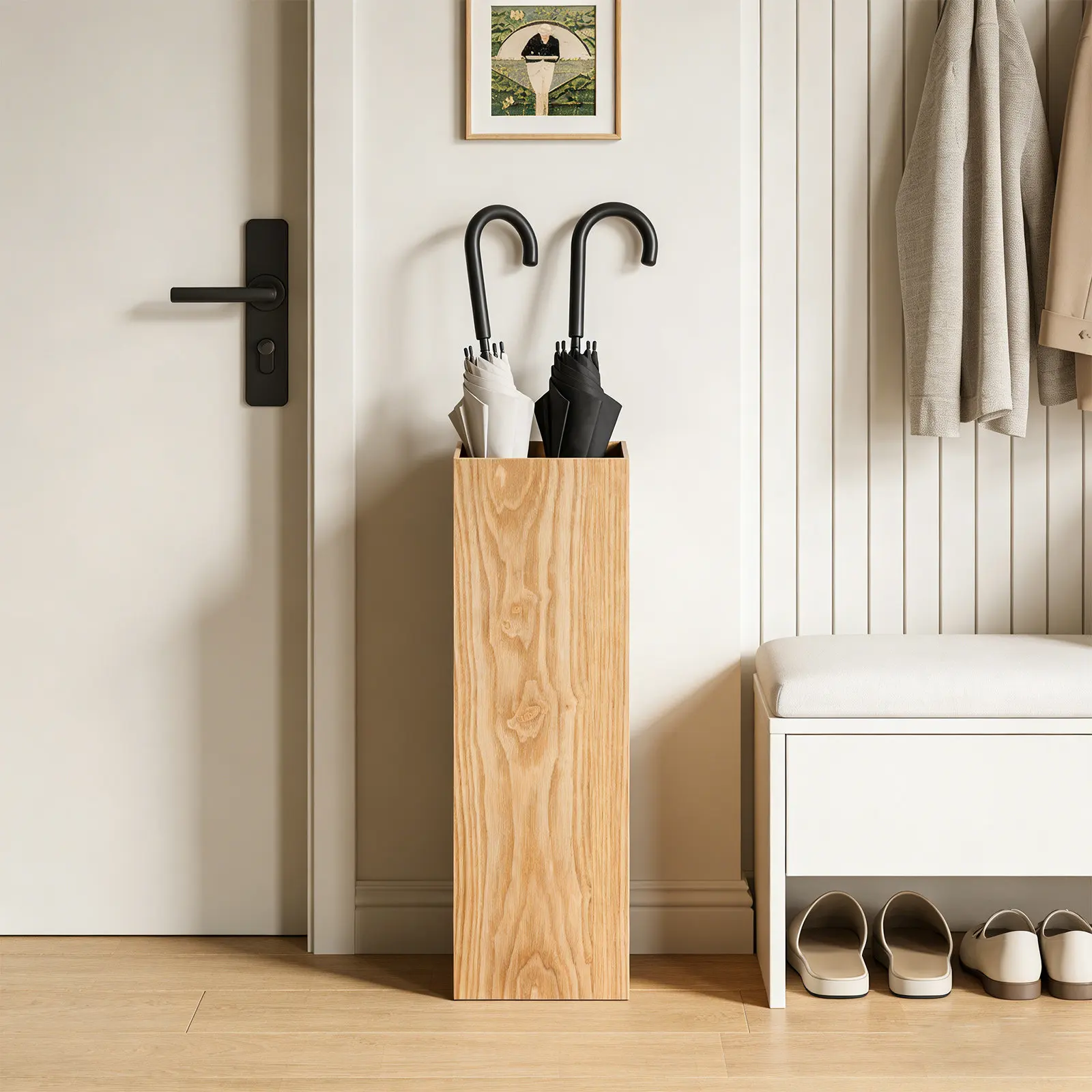 

Wooden Umbrella Stand Portable Large Capacity Storage Rack for Entryway Hotel Hallway Shopping Mall Home Decorative Holder