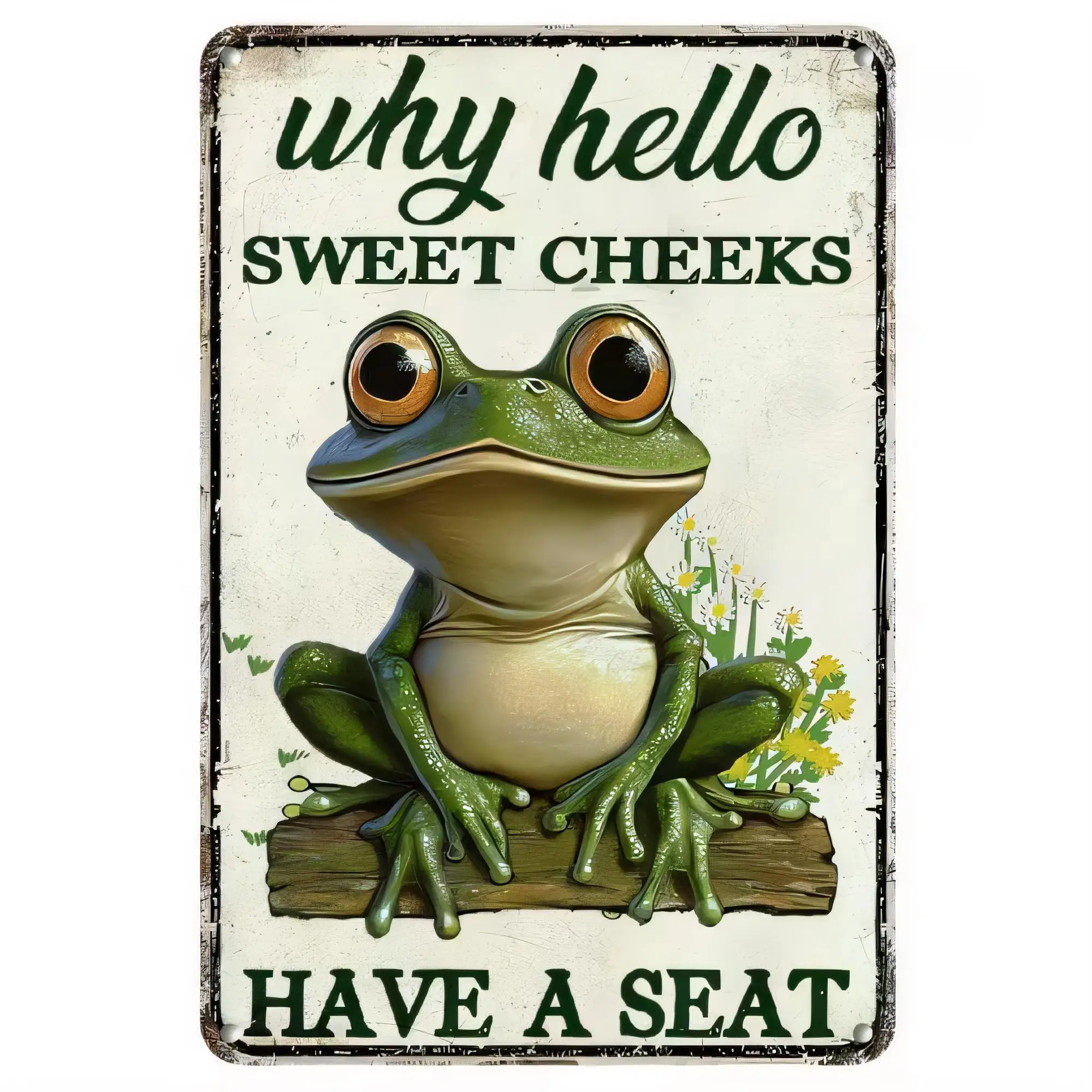 Tin Sign “Why Hello Sweet Cheeks” Funny Poster Wall Decor, Vintage Rustic Metal Plaque, Farmhouse Bathroom Kitchen Man Cave Gara