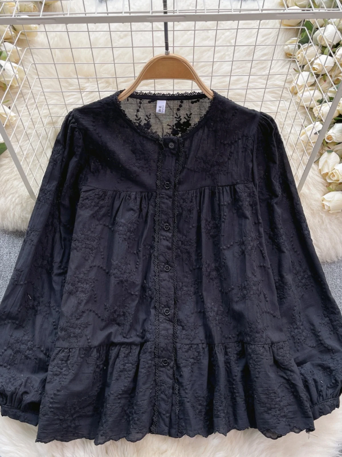 Doux Anti-âge brodé longue Sve irt japonais Sle forêt fille travail lourd coton ample polyvalent poupée irt