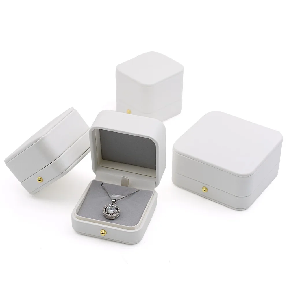 

PU Leather Jewelry Gift Box White Multiple Specifications Jewelry Packaging Box Flannel Lining Necklace Collection Box Wedding