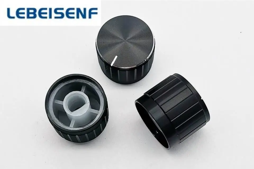 10pcs Aluminum alloy black and white bright edge 21 * 17MM potentiometer knob cap encoder D-type hole half shaft inner hole 6MM