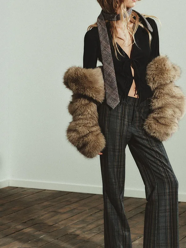 

Winter Women's Long Sve Faux Fur irt Belted Ele Versatile Quali Fabric Simptic Design Ladies' Outerwear Coat