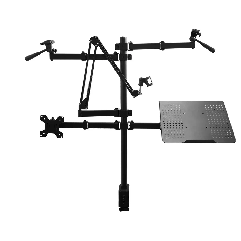 All in One Computer Studio Desk Mount Dual Monitor Mount Laptop Stand Live stream Arms Compatible Cameras Lighting tablets