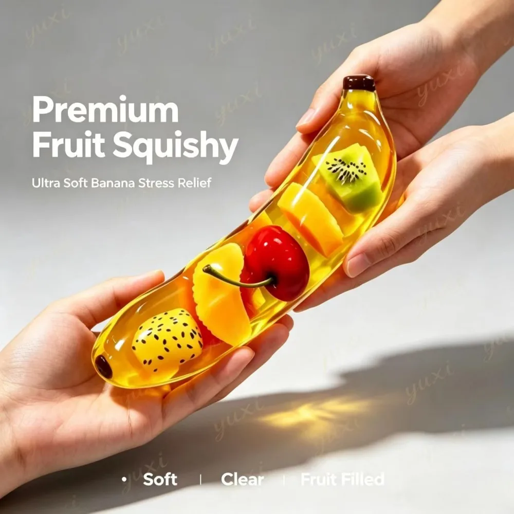 Stretchable Banana Gummies Toy Press Squeeze Stretch Noiseless Palm Fidget Toy Cute Birthday Party Gift for Boys And Girls