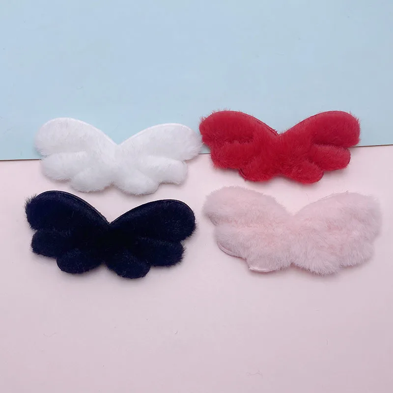 30 Stück gepolsterte Applikationen in Form von Engelsflügeln, 8 x 4 cm, aus flauschigem Filz, für Babysocken, Mützen, zum Selbernähen, als Kopfbedeckungszubehör und als Aufnäher. – Detail 1