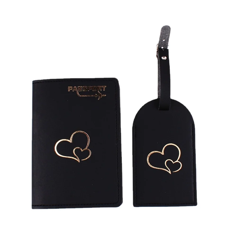 Hot Stamping Loving Heart Passport Cover Luggage Tag Couple Wedding Passport Cover Case Set Letter Travel Holder Passport Cover