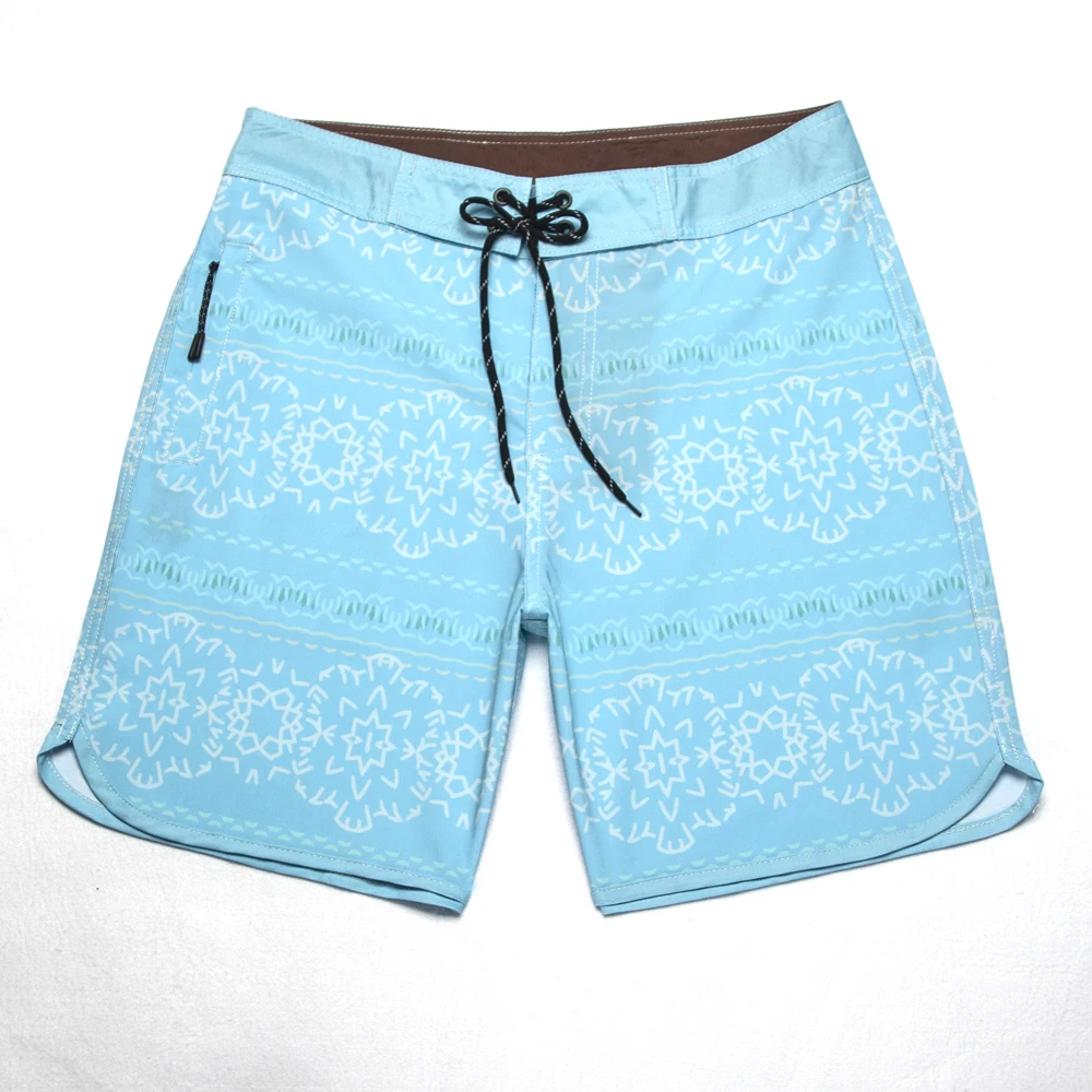 Blue Flower Printed Boardshorts Men's Surf Swim Trunk 4-way Stretch Quick-dry Waterproof Thin Beach Shorts Bermuda Swimwear