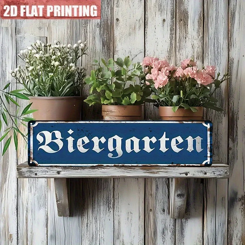 2D Flat, Vintage Biergarten Wall Sign - Retro Beer Decor Suitable for Oktoberfest, Munich Beer Festival, for Home, Bar, Cafe