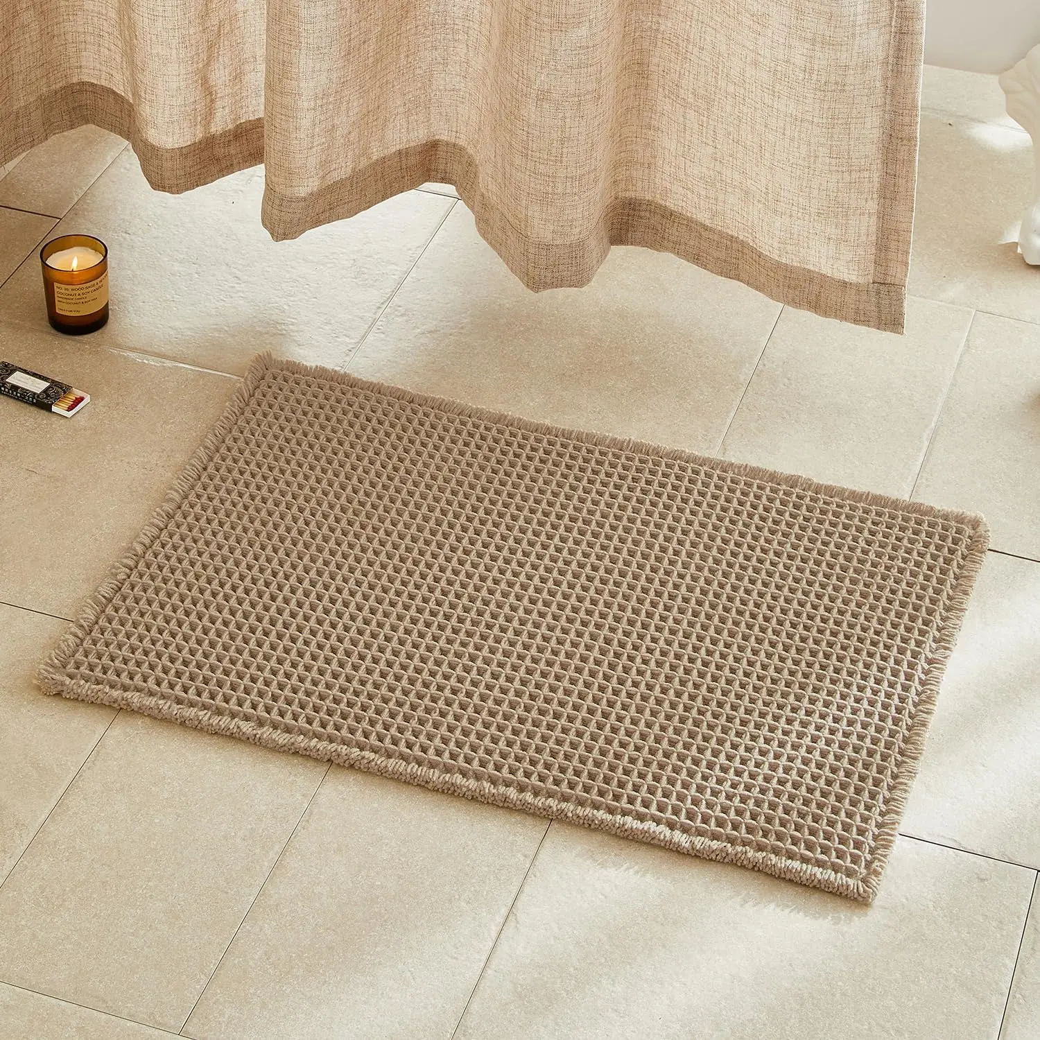 

Waffle Bath Mat, Non Slip Washable Super Absorbent Quick Dry Farmhouse Bathroom Decor, 30"x20" Khaki