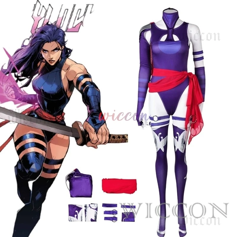 

Psylocke Косплей Rivals Косплей Фантазия Костюм Перчатки Комбинезон Носки Маскировка Для Женщин Взрослых Хэллоуин Карнавальный Костюм Партии