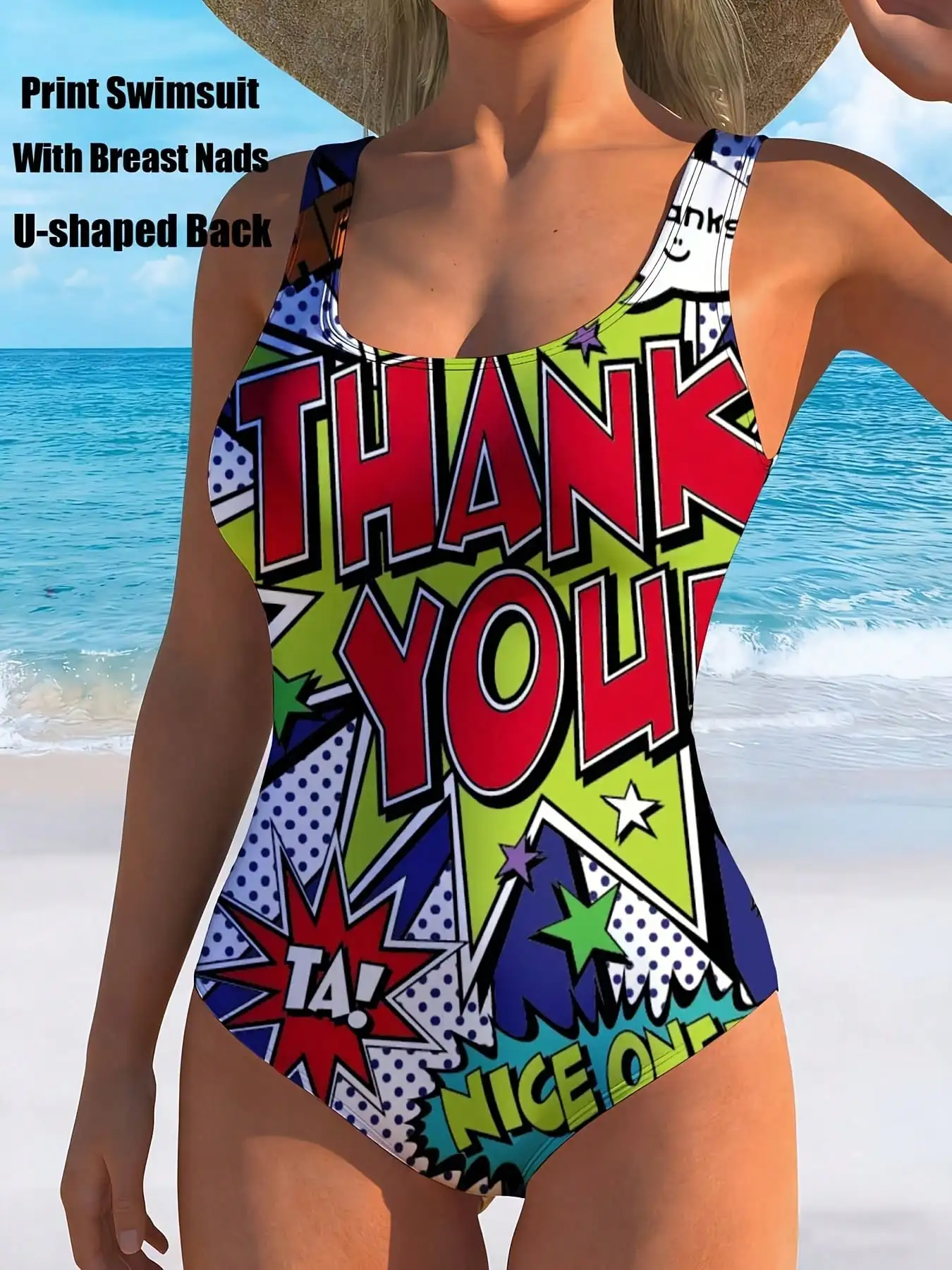 

Купальник с принтом, U-образной спинкой, из полиэстера и спандекса, цельный, с высокой талией, с эффектом утяжки живота