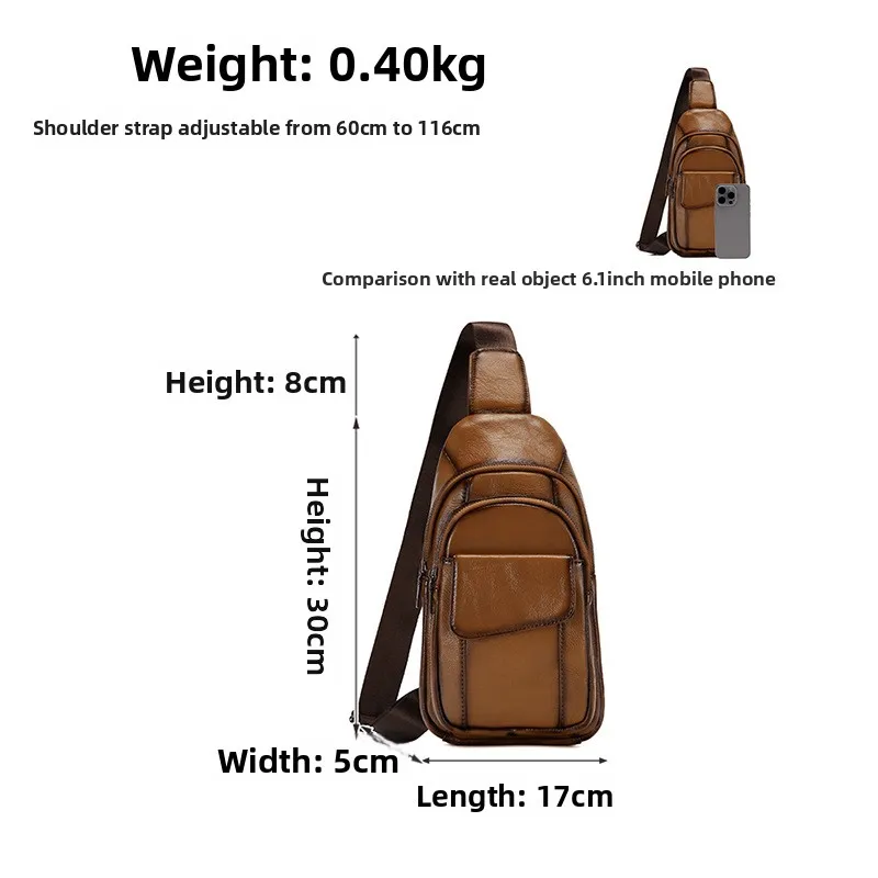 حقيبة صدر متعددة الجيوب من الجلد الطبيعي، حقيبة ظهر بكتف واحد للرجال متعددة الوظائف، حقيبة كروس راقية للركاب #4