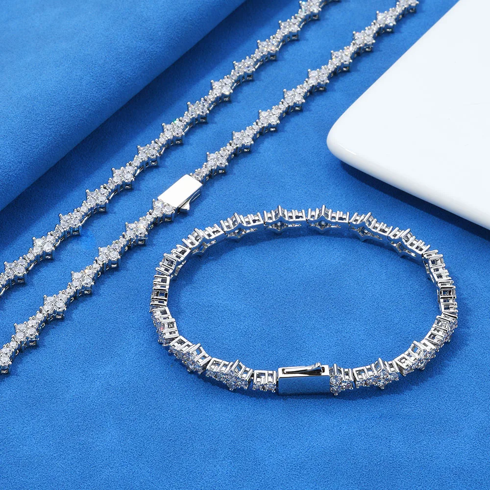

Hip Hop Necklace 5A Cubic Zirconia Sparkling Tennis Bracelet Plated 18K Gold Star Cross Bracelet Brass High-end Jewelry