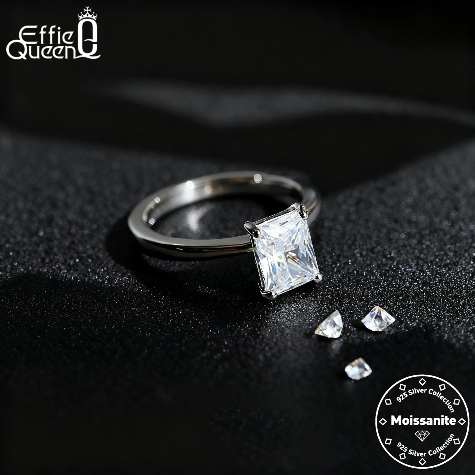

Effie Queen 1ct/2ct/3ct/4ct квадратной формы муассанит S925 серебряное открытое кольцо для женщин и мужчин ювелирные изделия юбилейные MOR05
