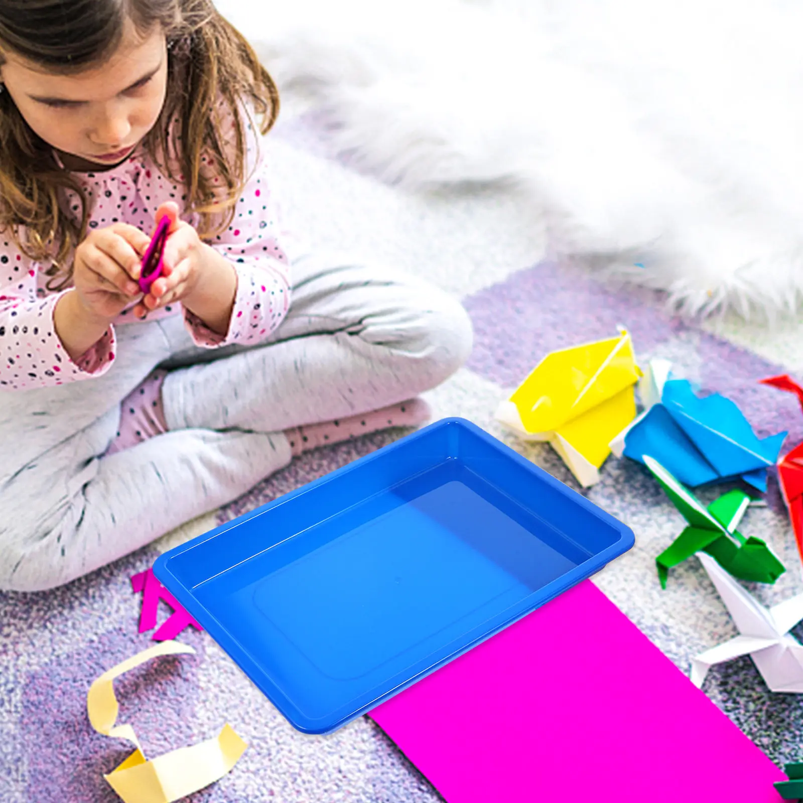 4Pcs Plastic Colorful Storage Tray Multi Functional Classroom Organizing Tray for Art Crafts Serving Sensory Sorting