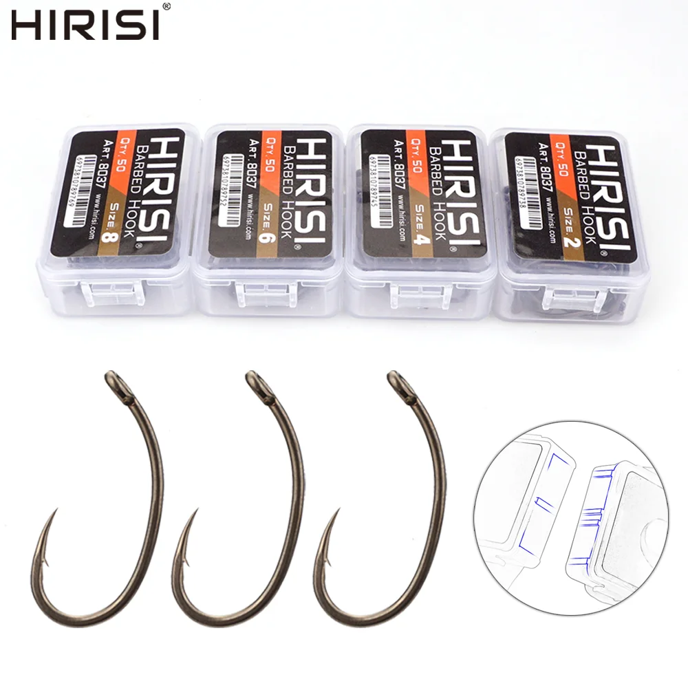 Hirisi 50Pcs High Carbon Stainless Steel Micro Barbed Fish Hook PTFE Coated Spliceable Box Fishing Hook Fishing Accessories 8037