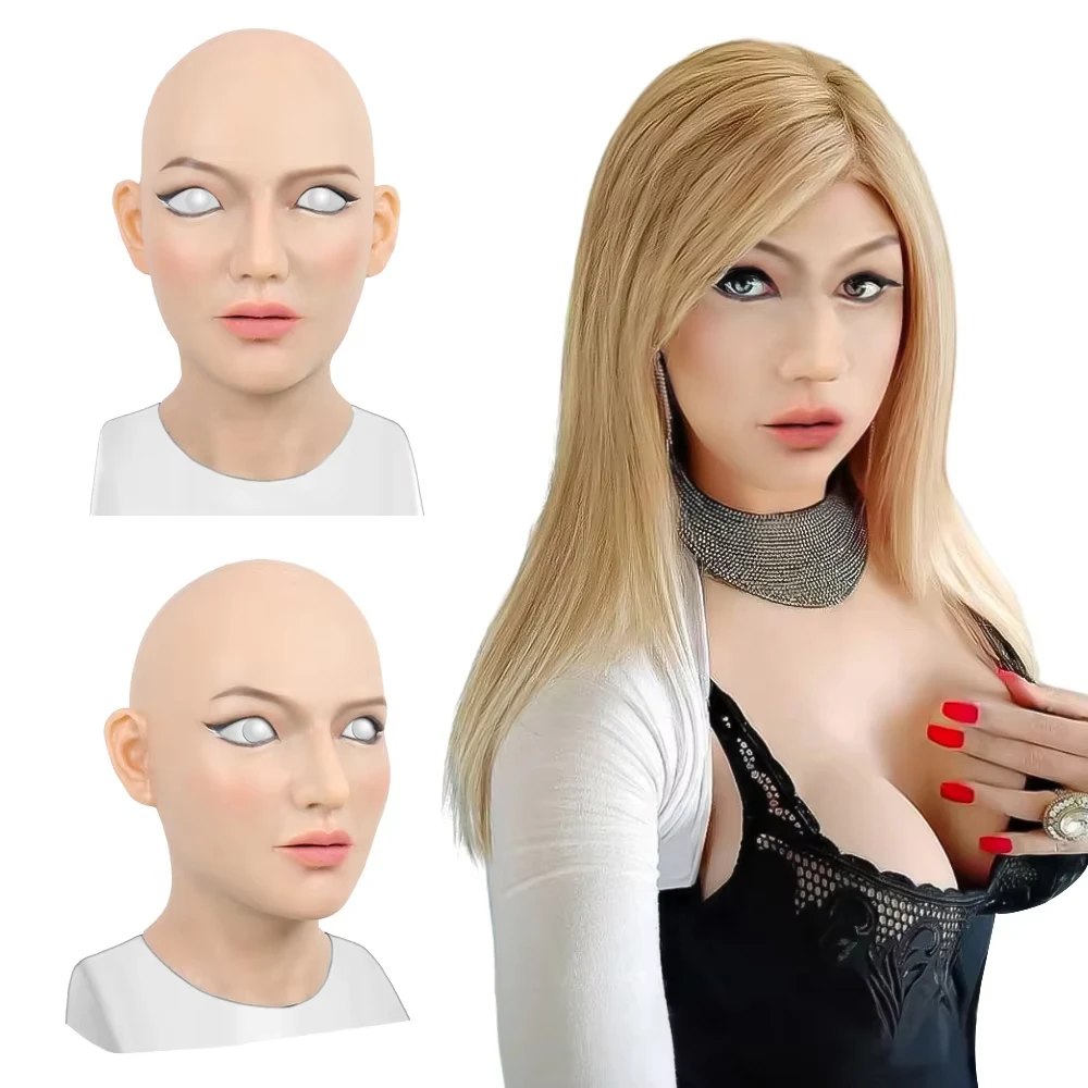 Realistic Full Head Mask Cosplay Props Halloween Latex Mask Realistic Silicone Female Face Mask