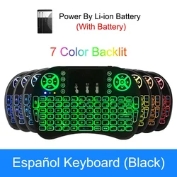 Mini air mouse com teclado retroiluminado, sem fio, com touchpad, 2.4g, para android, inglês, russo, espanhol, francês, i8