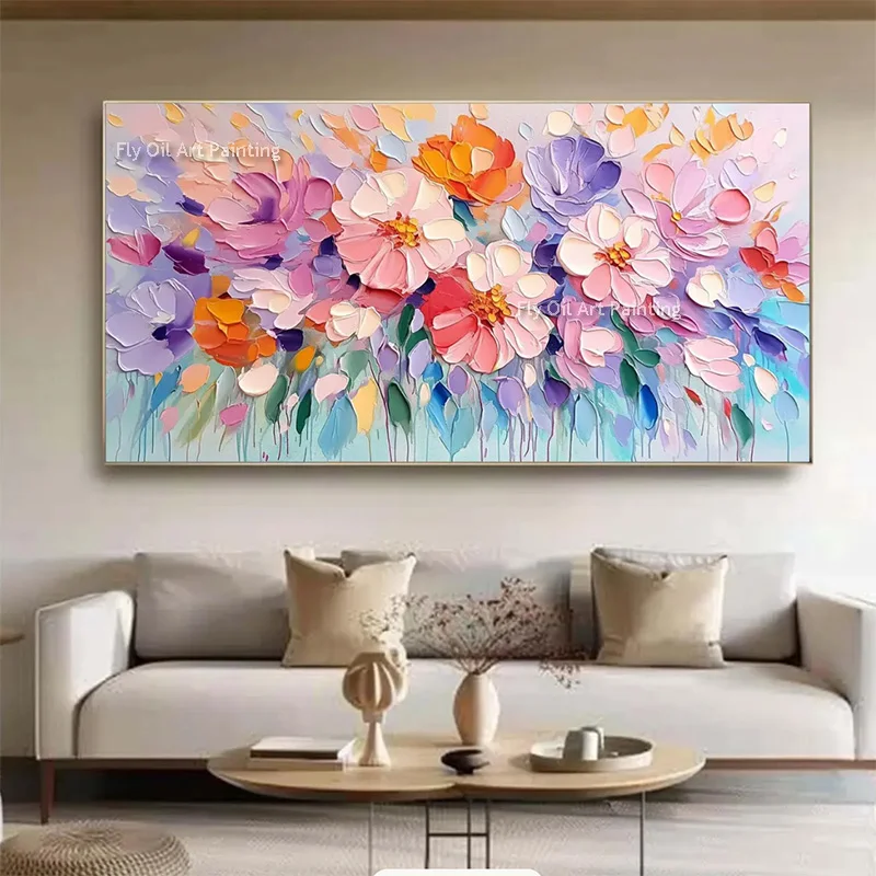 pink-purple-large-blooming-flowers-canvas-thick-oil-painting-hand-made-green-beige-abstract-home-wall-art-items-for-decor-as-gif