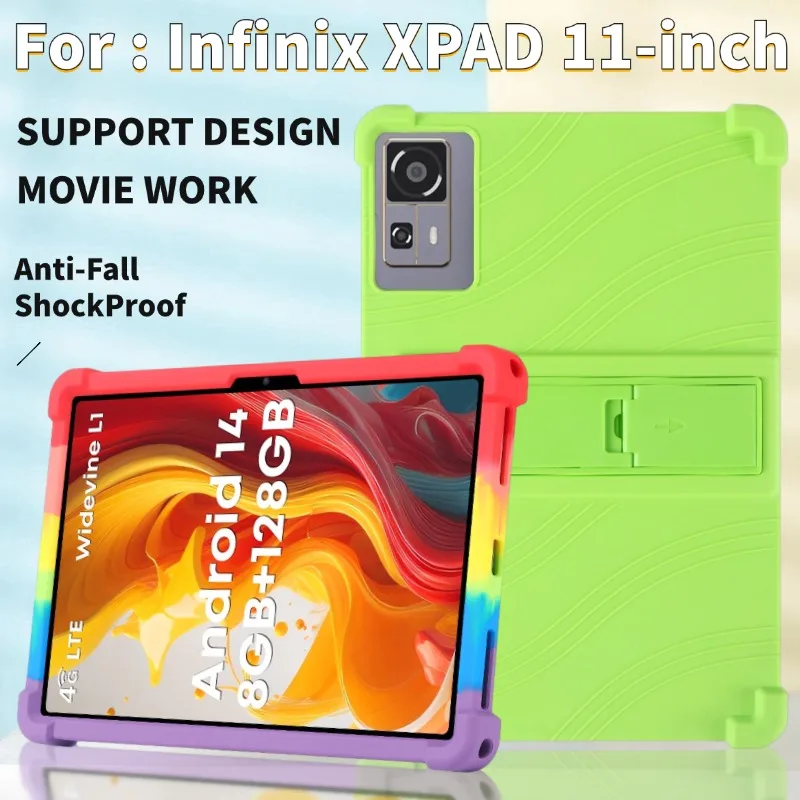 

Подходит для Infinix XPAD 11-дюймовый силиконовый защитный чехол, противоударный защитный чехол-подставка, подходит для планшетных компьютеров.