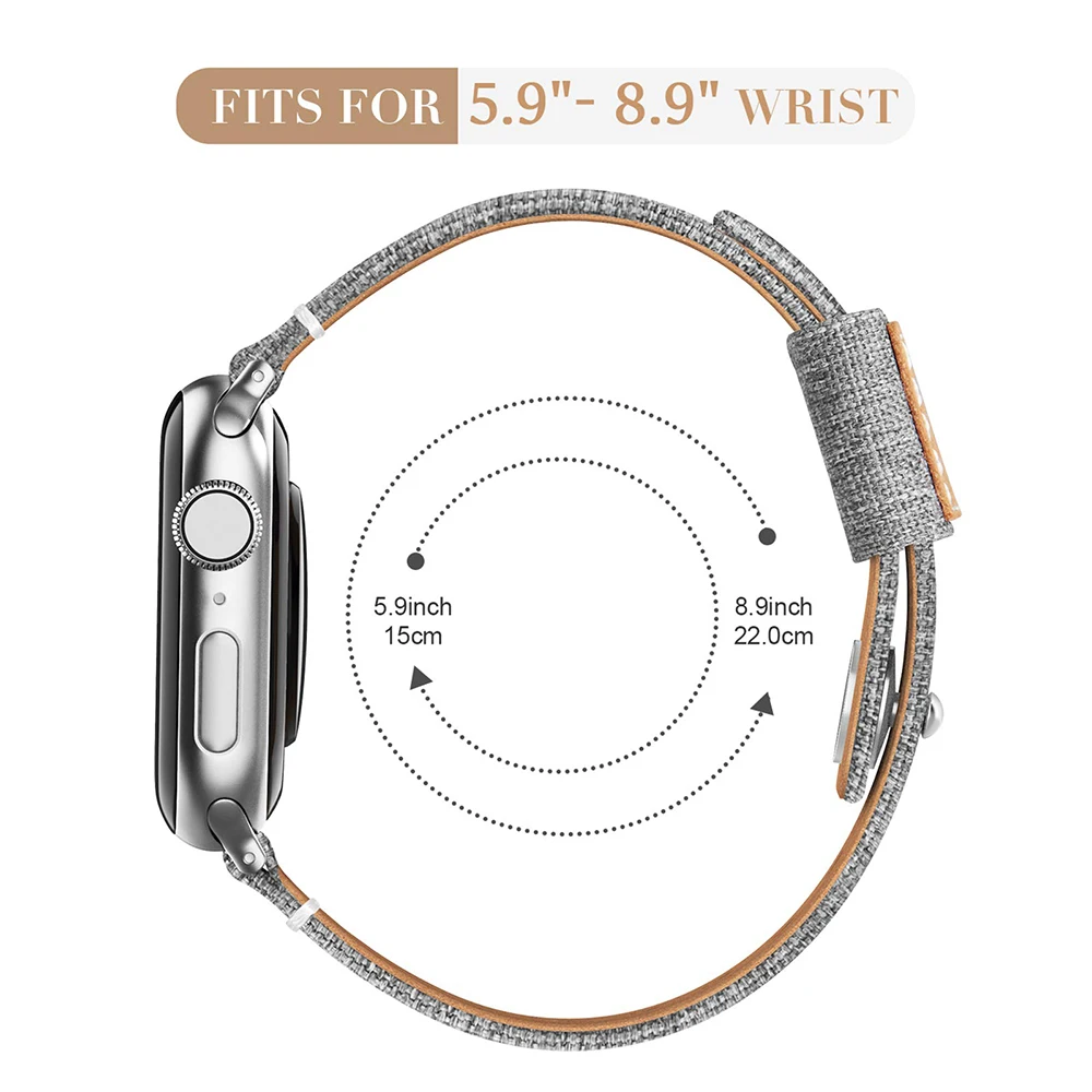 Canvas fabric leather strap, compatible with Apple Watch Series 987654321 strap, canvas VS leather personality strap