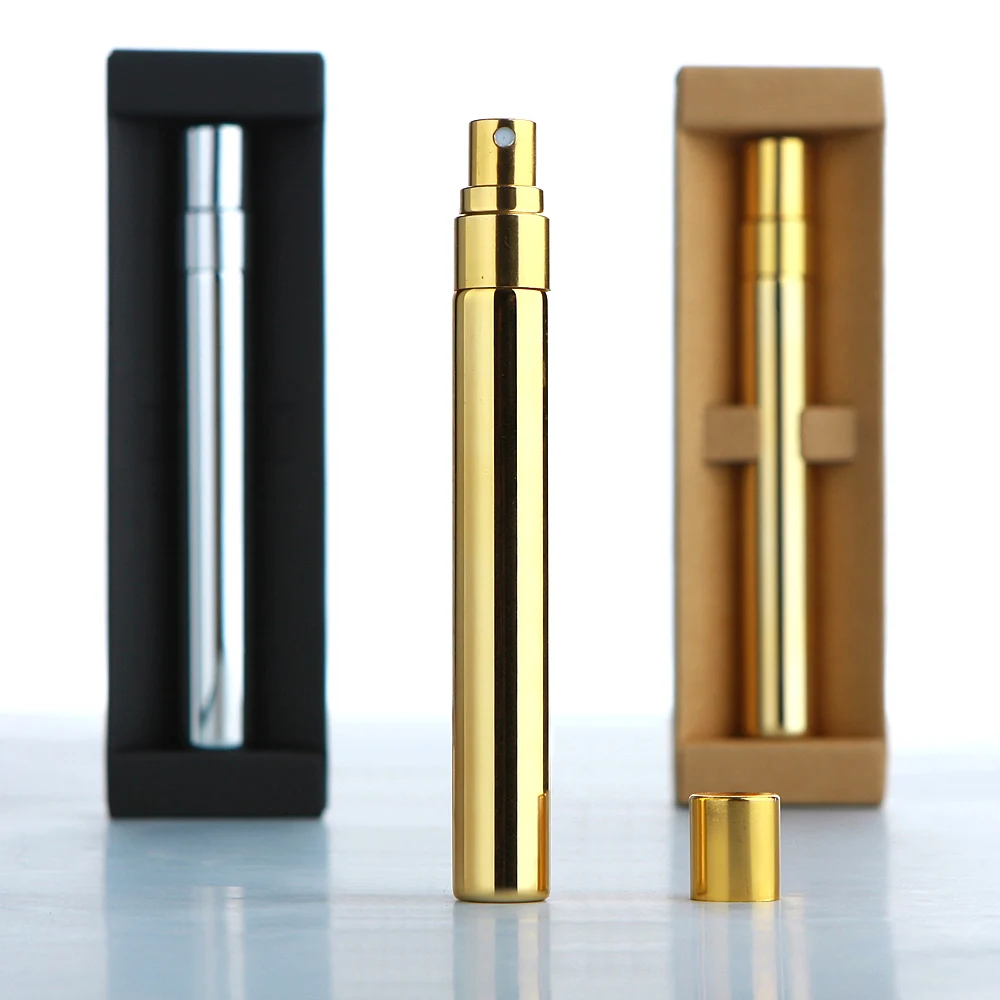 30 قطعة 10 مللي زجاجة عطر مع علبة التعبئة والتغليف الذهب الفضة الأسود زجاجة رذاذ عينة قوارير الألومنيوم العطور المحمولة البخاخة
