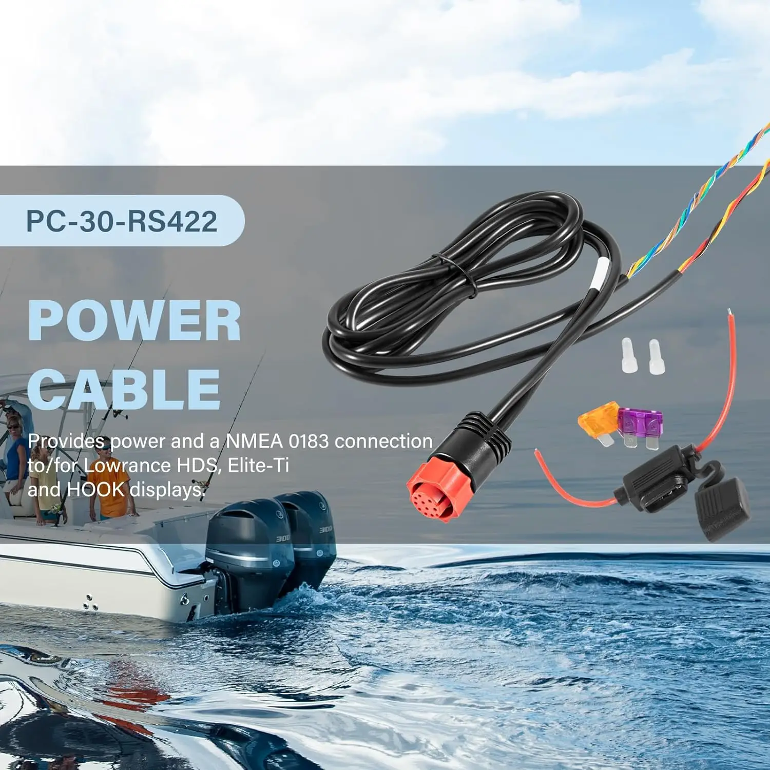 MX 000-0127-49 PC-30-RS422 kabel zasilający zastępczy dla serii Lowrance Hds Elite hak 4 Chirp, czerwone, podwójne RS-422 porty komunikacyjne