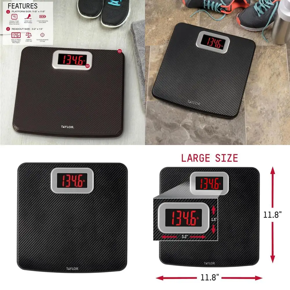 

Carbon Fiber Digital Bathroom Scale, 400 LB, 11.8 Inch Anti-Slip Mat, Sleek Black