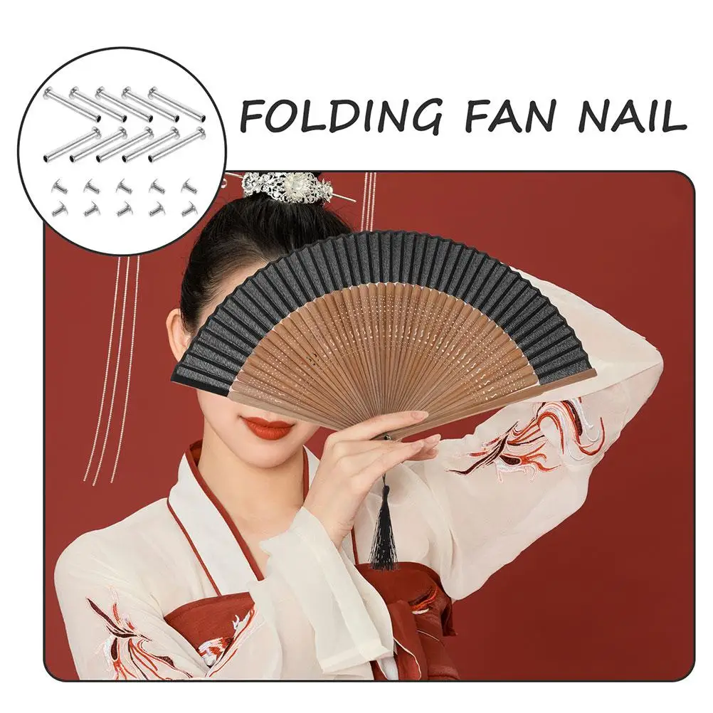 12 Sets Folding Fan Nails DIY Handmade Jewelry Pin Silver Handheld Shaft Rivet Nut