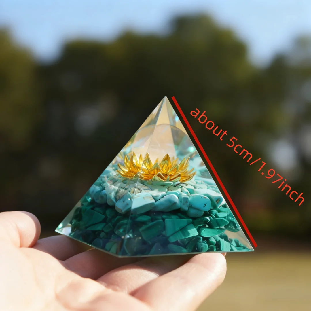 1 قطعة كرة كوارتز وردية النحاس زهرة أورجون الهرم مع كريستال الفيروز والملكيت ، الحلي اليدوية لسطح المكتب المنزلي #2
