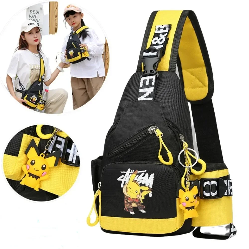 Children\'s Shoulder Bag Men\'s and Women\'s Chest Bag Canvas Youth Sports Pikachu Crossbody Bag Handbag Chest Belt Waist Bag