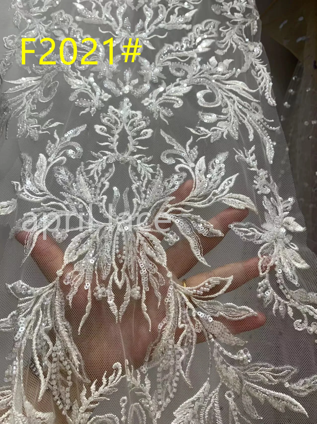 2024 London African  Lady F2021 # Offwhite Flower Beads Sequin  Flower April 5Yards Bridal Wedding Haute Couture Lace  Fabric